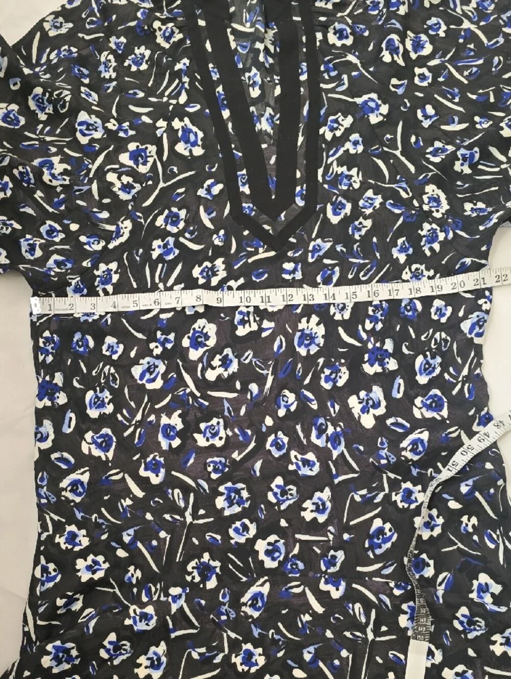 Tory Burch Black Midi Dress with Blue & White Abstract Print M